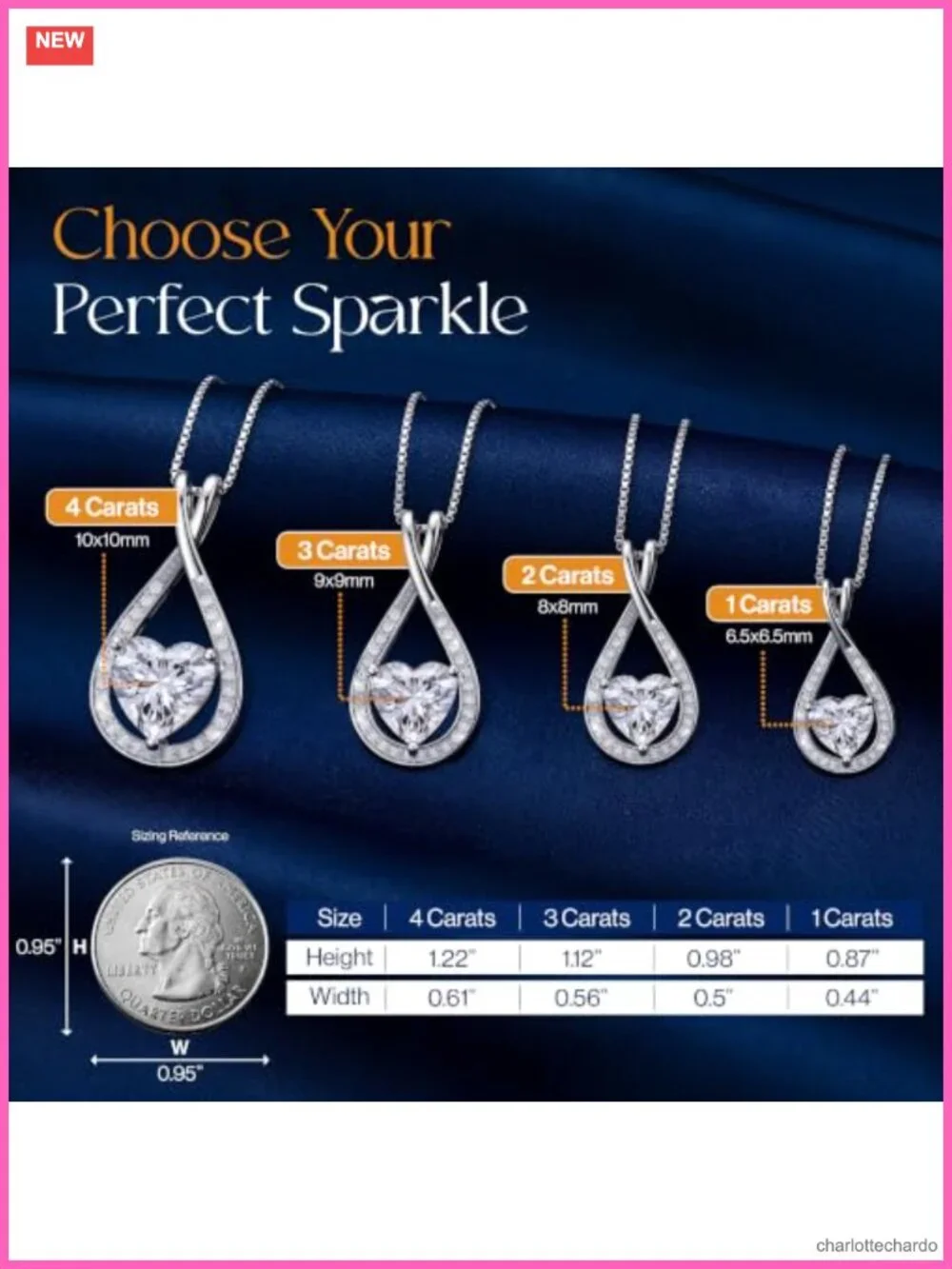 Moissanite Infinity Heart Pendant Necklace Sterling Silver 1 CT